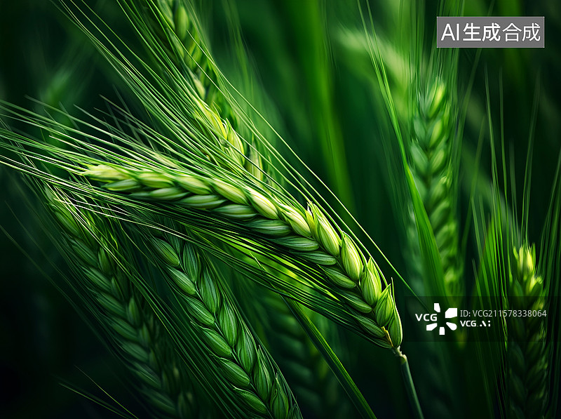 【AI数字艺术】风吹动未成熟的绿色小麦麦穗图片素材