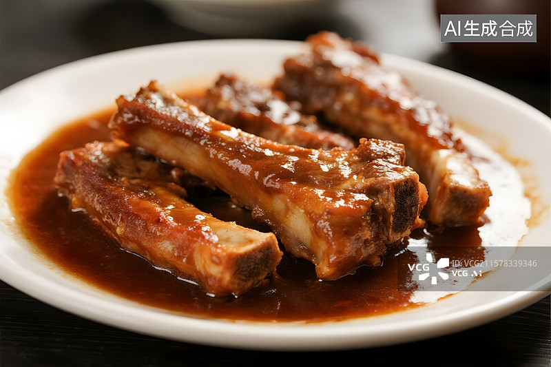 【AI数字艺术】浓油赤酱的诱人酱排骨图片素材