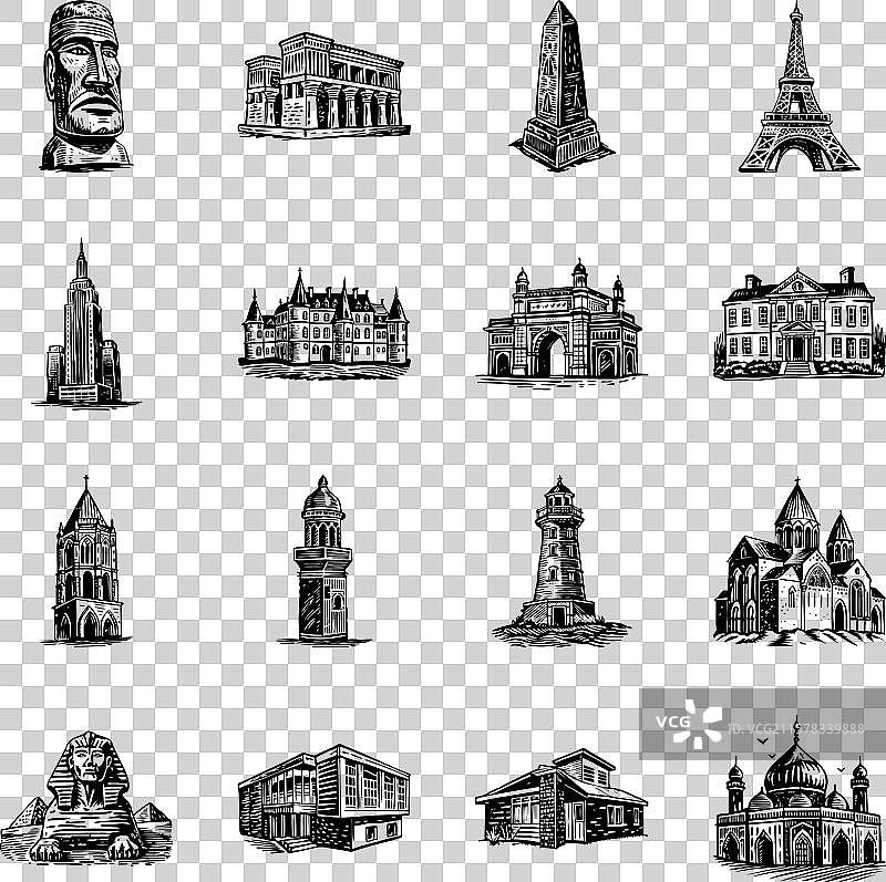 一组复古的历史建筑图片素材