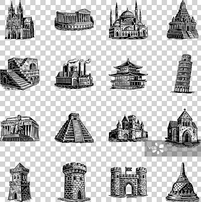 一组复古建筑设计图片素材