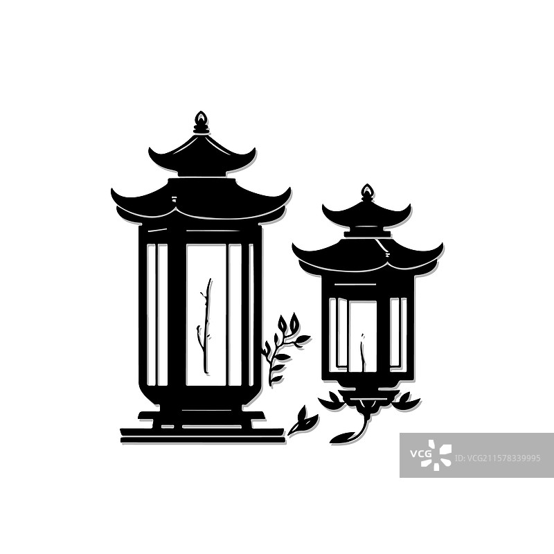 亚洲节日的中国灯笼剪影图片素材