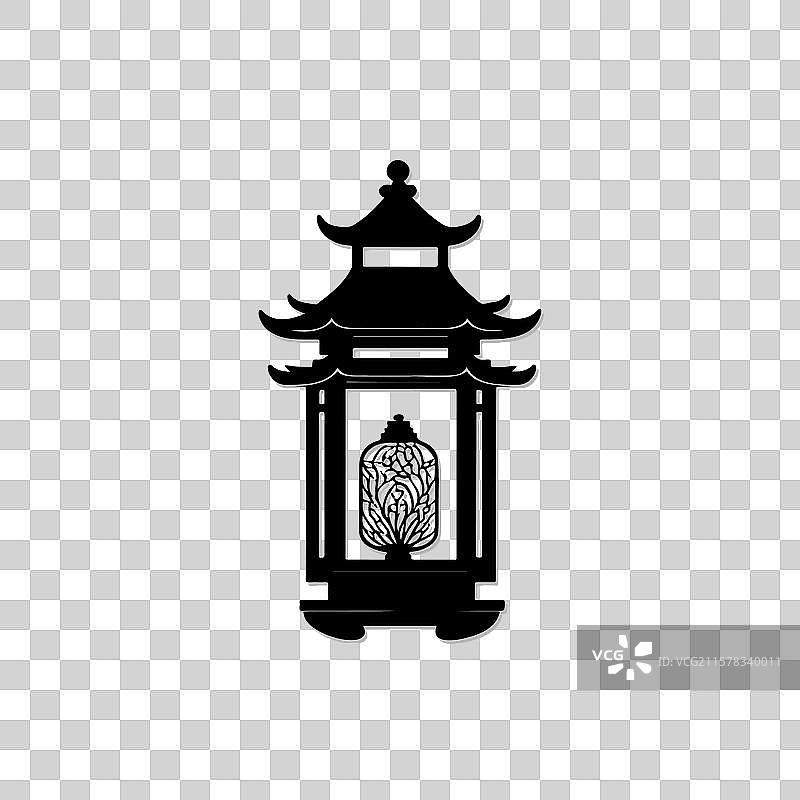 优雅的黑色剪影亚洲灯笼设计图片素材