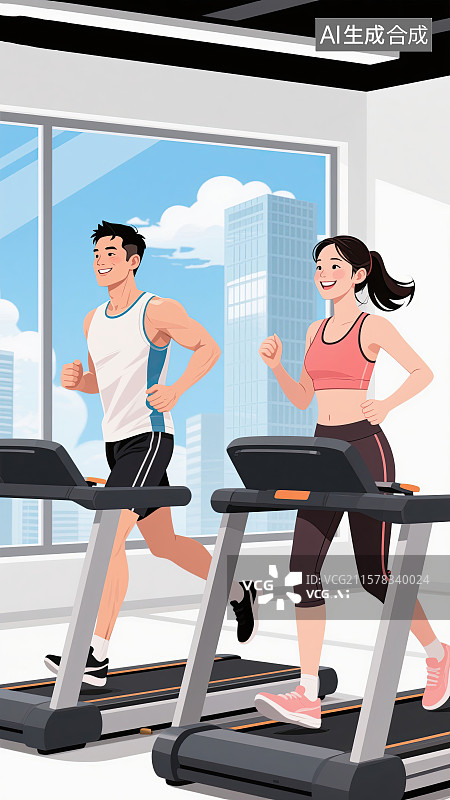 【AI数字艺术】情侣，跑步，健身，微笑，全民健身日图片素材