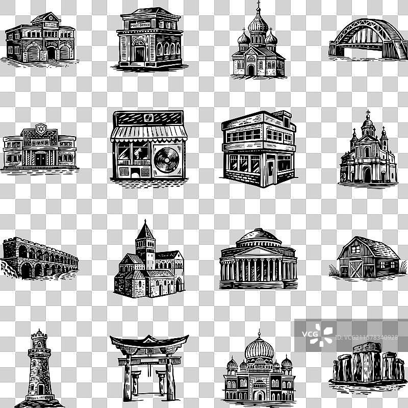 复古建筑结构的集合图片素材