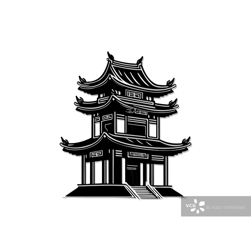 优雅的传统亚洲宝塔剪影艺术图片素材