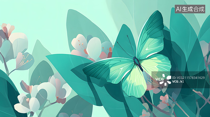 【AI数字艺术】清新蝴蝶花卉插画图图片素材