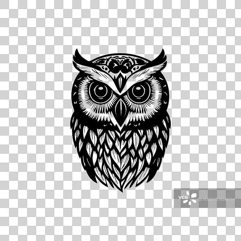 复杂的黑白猫头鹰图形图片素材