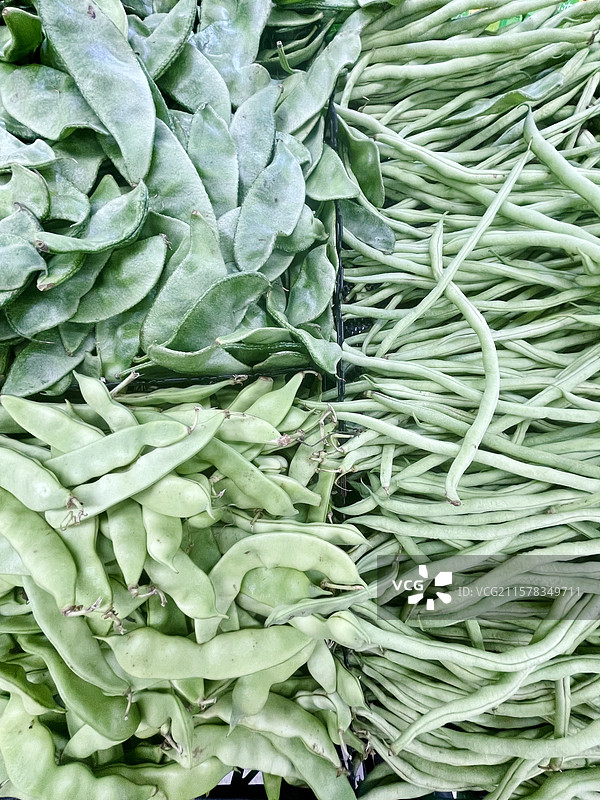 三种不同豆角扁豆油豆角无筋豆长豇豆超市菜市场健康有利减肥减脂瘦身轻食素菜蔬菜图片素材