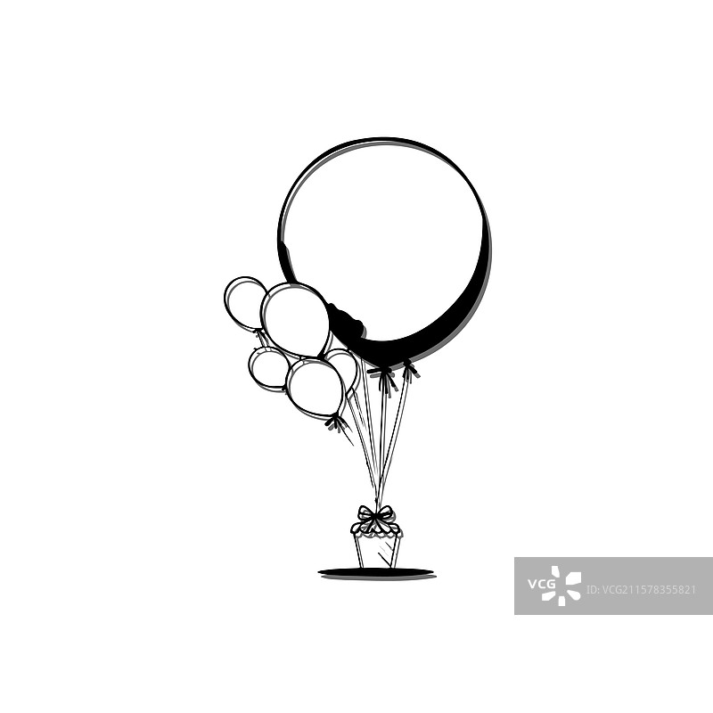 气球和杯子蛋糕设计艺术的庆祝活动图片素材