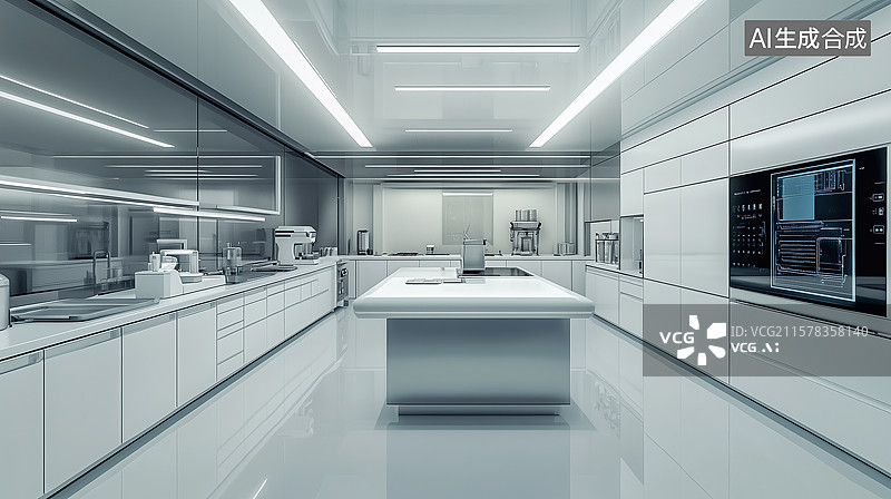 【AI数字艺术】科幻厨研天地智能操作场景图片素材