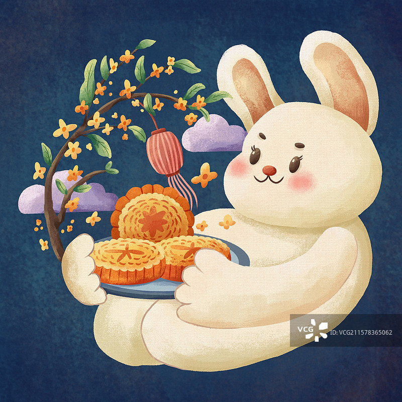 兔子过中秋节插画图片素材