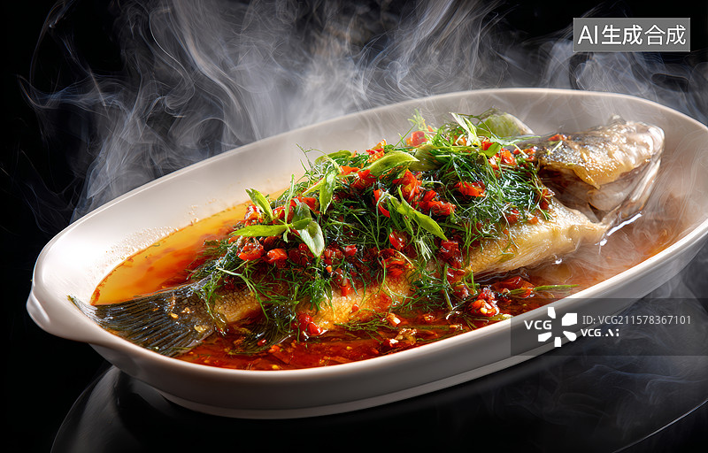 【AI数字艺术】麻辣鱼香蒸鱼美味佳肴图片素材