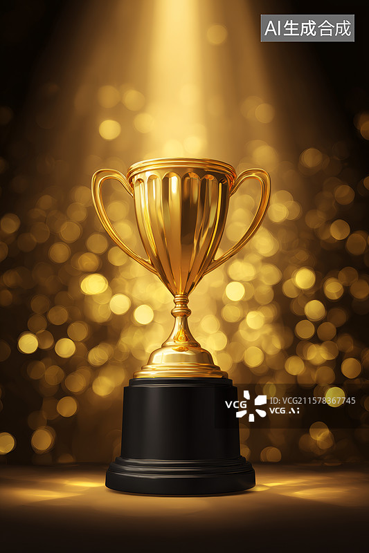 【AI数字艺术】金色奖杯闪耀光芒图片素材