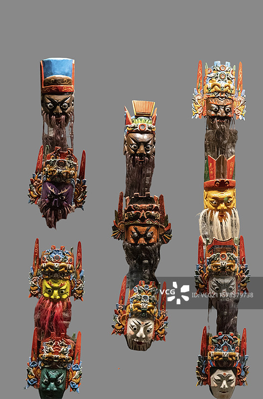 贵州省博物馆多彩贵州历史文化展：安顺地戏《三国演义》面具（2010年，木，征集，贵州省博物馆藏）图片素材