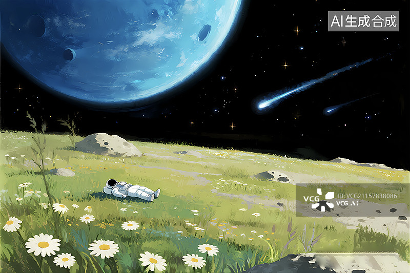 【AI数字艺术】人类月球日宇航员太空插画图片素材