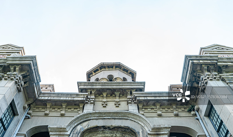 中国山东省济南市1919年建造的老洋行标志性建筑古老的南欧巴洛克风格孤本房屋建筑，户外白昼无人图像摄图片素材