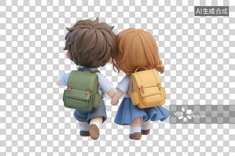 【AI数字艺术】两个手拉手上学的小孩图片素材