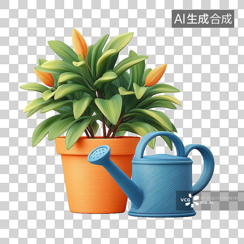 【AI数字艺术】绿植和花洒图片素材