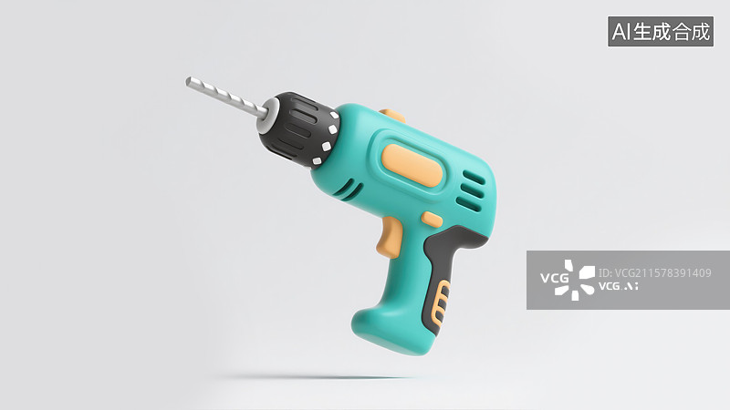 【AI数字艺术】创意3D插画白色背景上电钻抽象商业设计创新家居装修工具图片素材