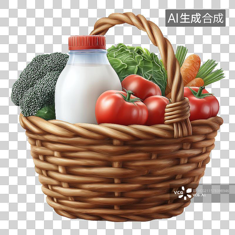 【AI数字艺术】牛奶蔬菜果篮图片素材