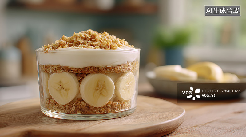 【AI数字艺术】香蕉酸奶麦片杯图片素材