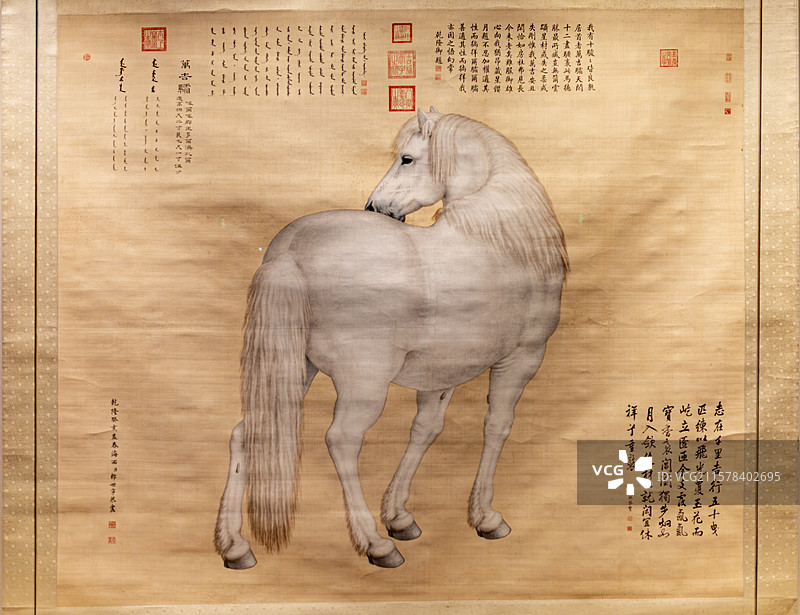 北京故宫博物院藏清郎世宁绢本设色十骏图万吉骦图片素材