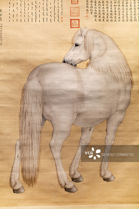 北京故宫博物院藏清郎世宁绢本设色十骏图万吉骦图片素材