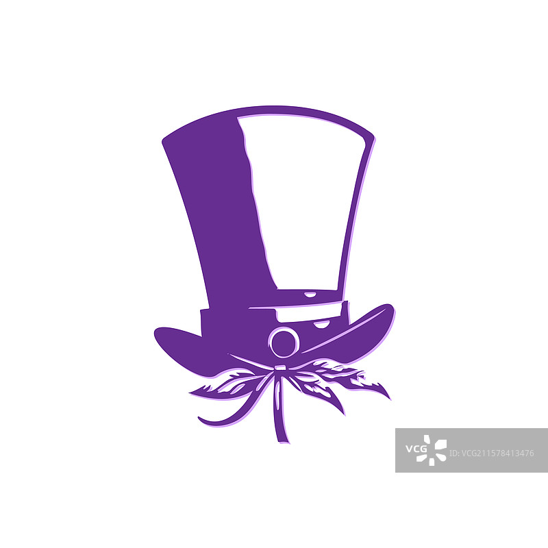 带有叶子蝴蝶结设计的紫色时尚高顶帽图片素材