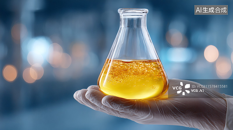 【AI数字艺术】一只手拿着一个发光的实验烧杯图片素材