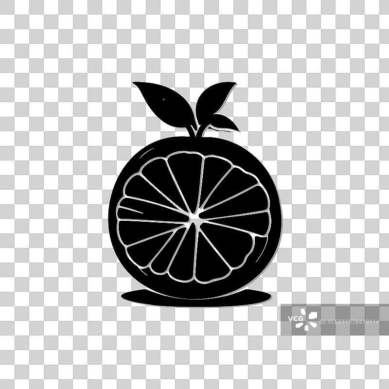 优雅的柑橘水果切片黑白图标图片素材
