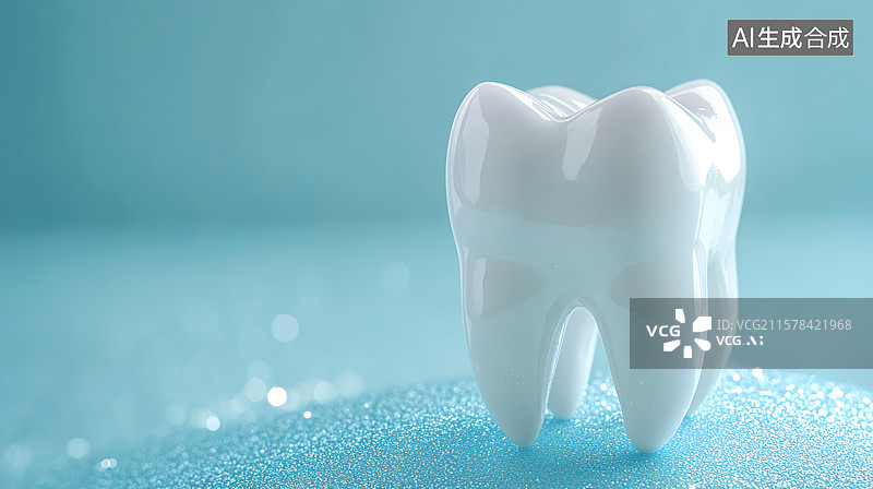 【AI数字艺术】3D闪亮牙齿美白爱牙日教育宣传蓝色背景图片素材