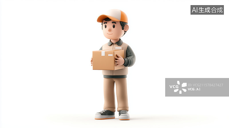 【AI数字艺术】卡通快递员手持包裹图片素材