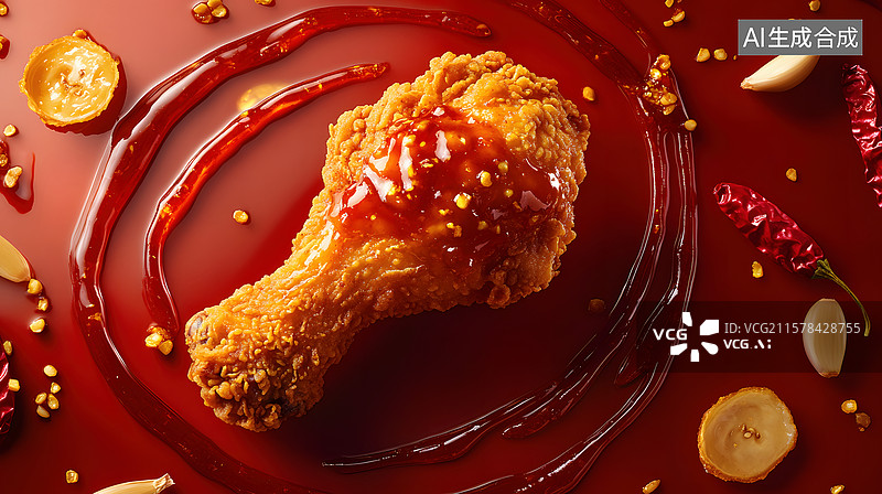 【AI数字艺术】蒜香辣椒炸鸡腿创意画面图片素材
