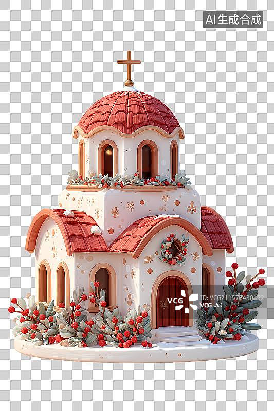 【AI数字艺术】红白相间教堂模型图片素材