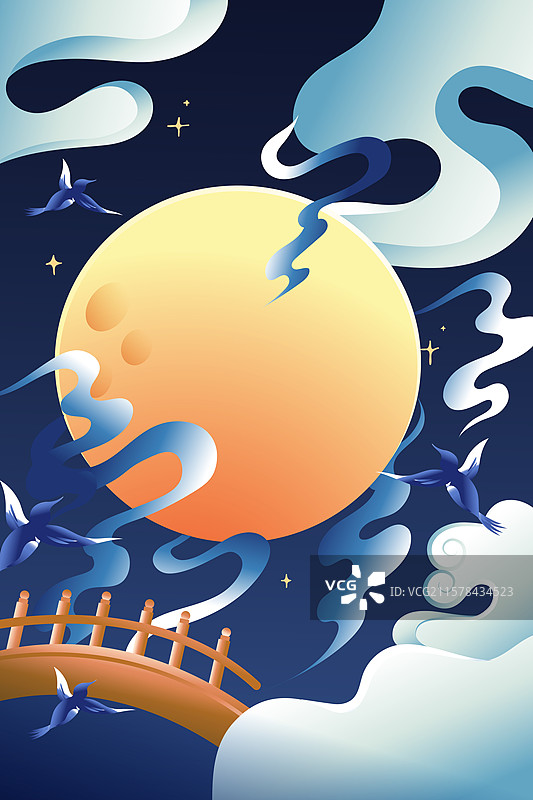 卡通七夕节乞巧节传统节日牛郎织女情人节伴侣情侣古人剪影约会鹊桥消费购物礼物风景中国风国潮渐变矢量插画图片素材