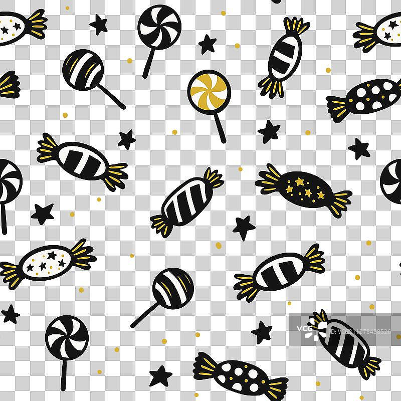 无缝的万圣节糖果图案，包含棒棒糖图片素材