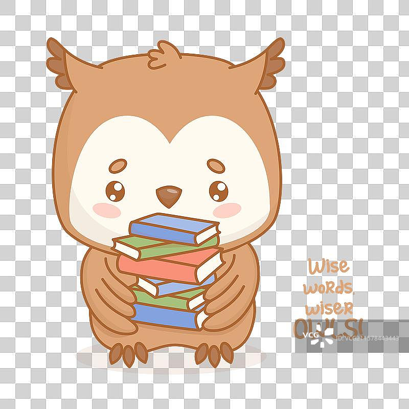 可爱的卡通风格的智慧猫头鹰与一堆书籍图片素材