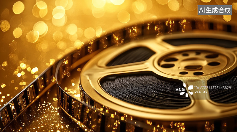 【AI数字艺术】金色电影胶片卷轴录像带背景图片素材
