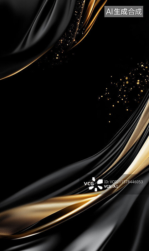 【AI数字艺术】黑金丝带交织的华丽背景图片素材