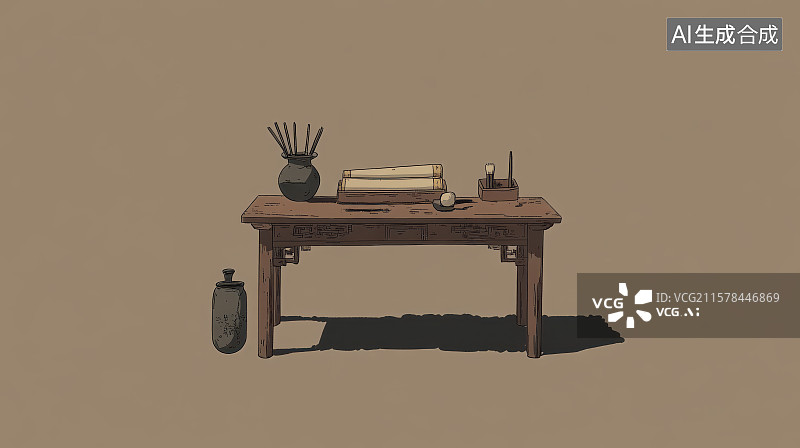 【AI数字艺术】​​中式简约文房布置静物图​​图片素材