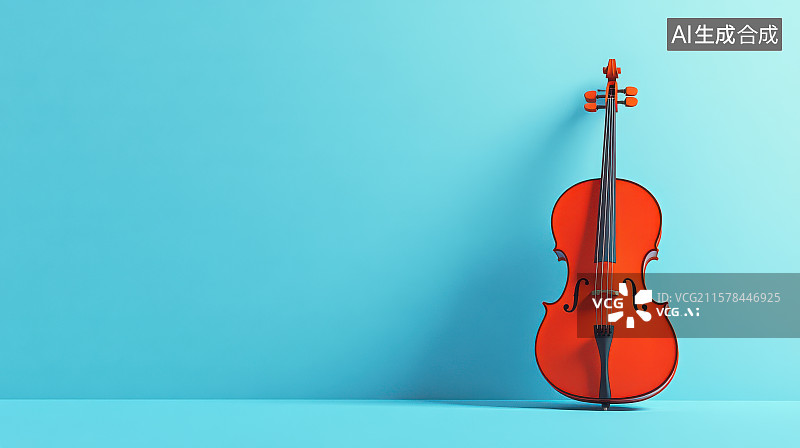 【AI数字艺术】​​蓝色背景大提琴静物插画​​图片素材