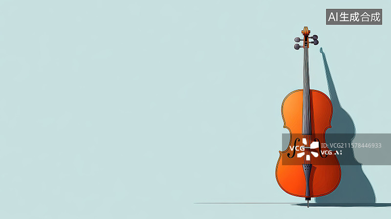 【AI数字艺术】​​蓝色背景大提琴静物插画​​图片素材