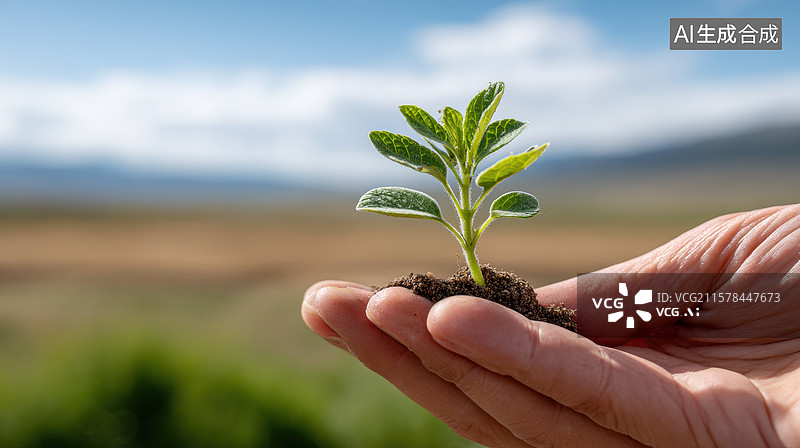 【AI数字艺术】手捧新生绿芽象征希望与成长图片素材