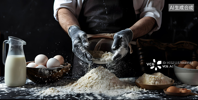 【AI数字艺术】厨师在打鸡蛋图片素材