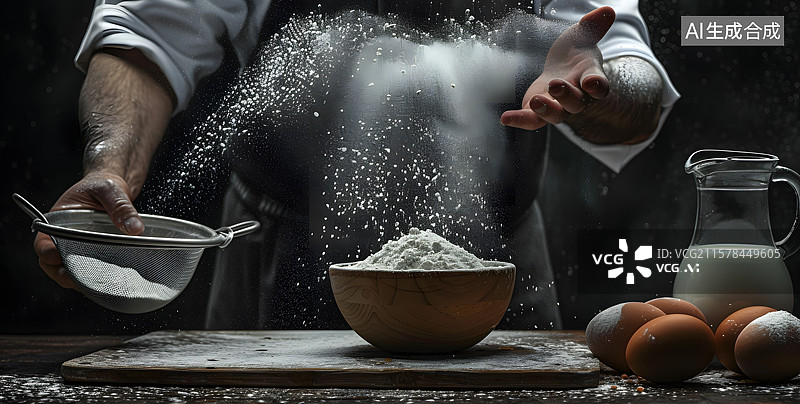 【AI数字艺术】厨师在打鸡蛋图片素材