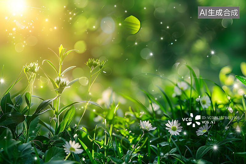 【AI数字艺术】早晨沾满露水的花朵特写图片素材