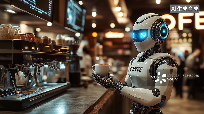 【AI数字艺术】机器人做咖啡的元素图图片素材