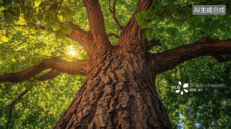 【AI数字艺术】仰视繁茂大树生态景观图图片素材