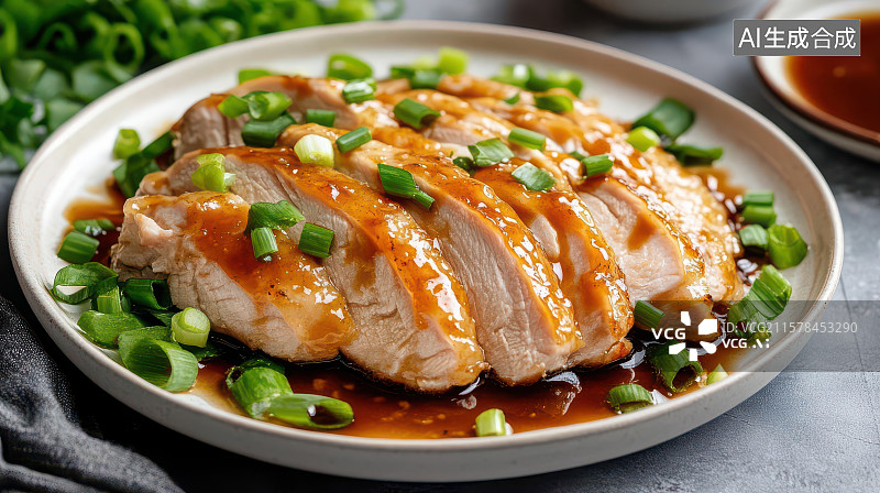 【AI数字艺术】葱香酱汁白切鸡美食摄影图片素材