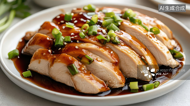 【AI数字艺术】葱香酱汁白切鸡美食摄影图片素材